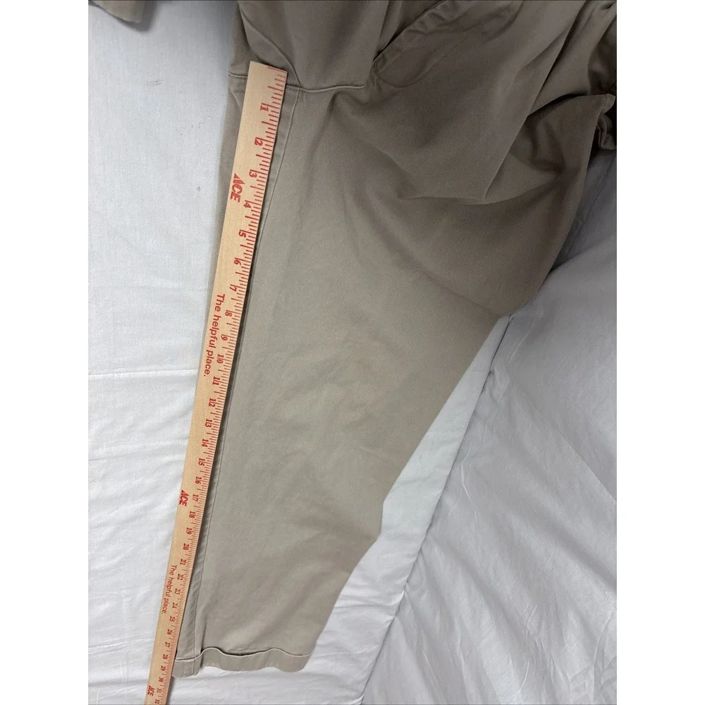 Tommy Hilfiger Men 36x30 Khaki Chino Pants Beige Pleated Cuffed Straight Leg